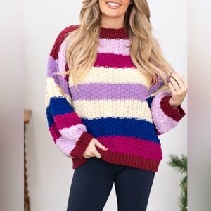 New! Bibi Orchid Multicolor Colorblock Sweater